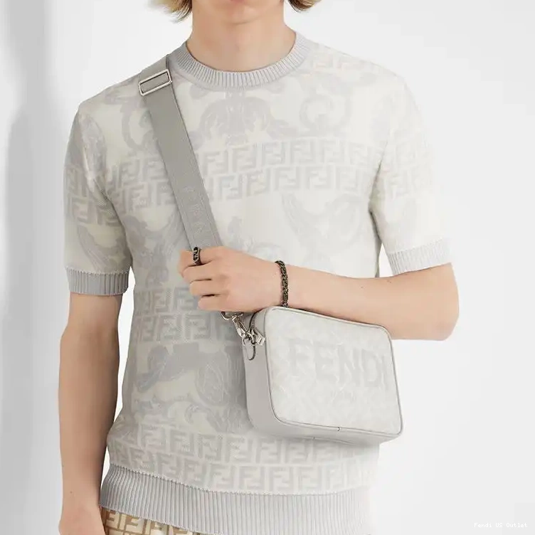 Vintage HOT Logo Motif Fabric FF Compact Case White ROMA Camera In Fendi 0619